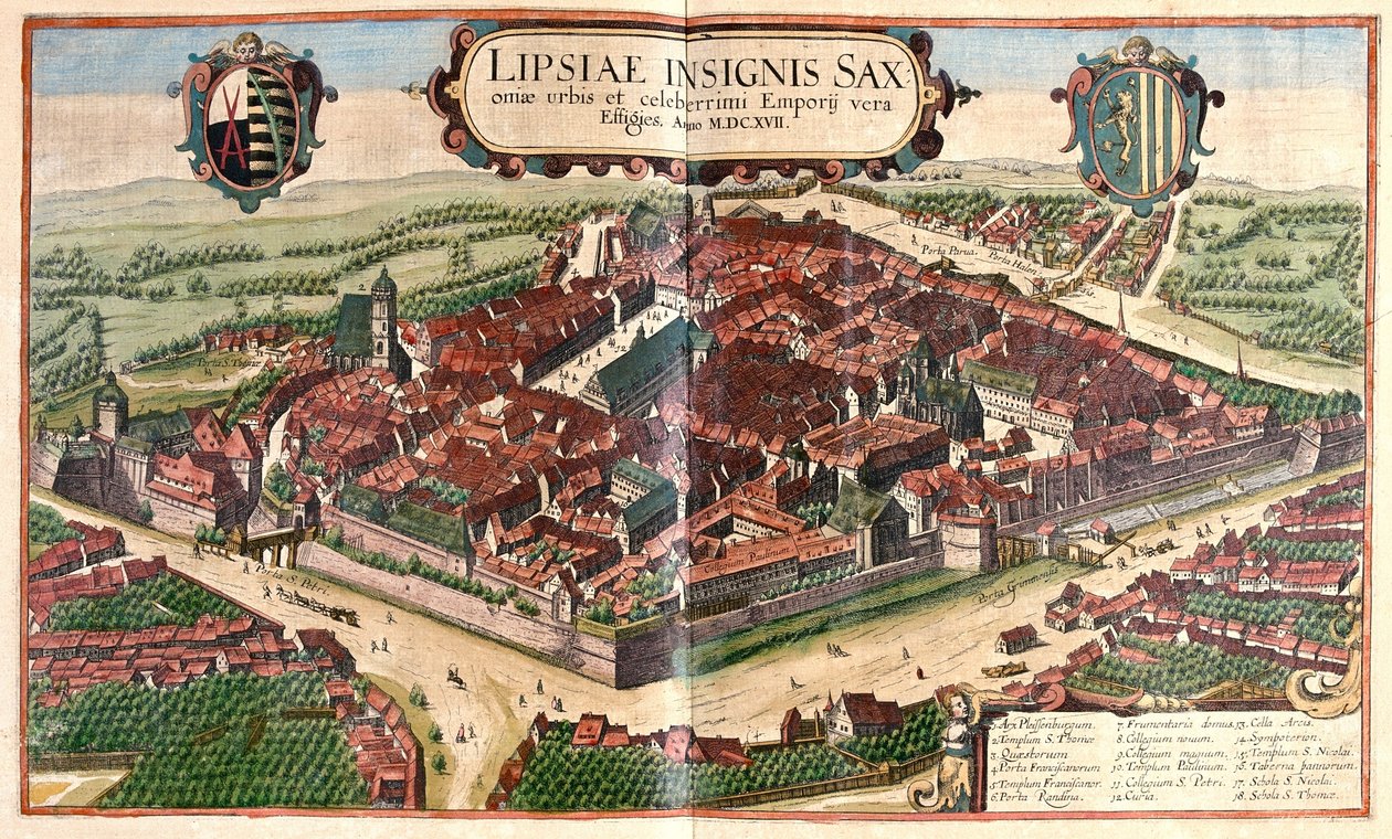 Leipzig (Lipsia), Saksa - Georg Braunin teoksessa "Civitates Orbis Terrarum", Köln 1617. tekijältä Georg Braun
