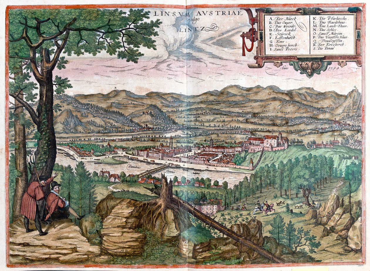 Lintz, Itävalta - Georg Braunin teoksessa "Civitates Orbis Terrarum", Köln 1617. tekijältä Georg Braun