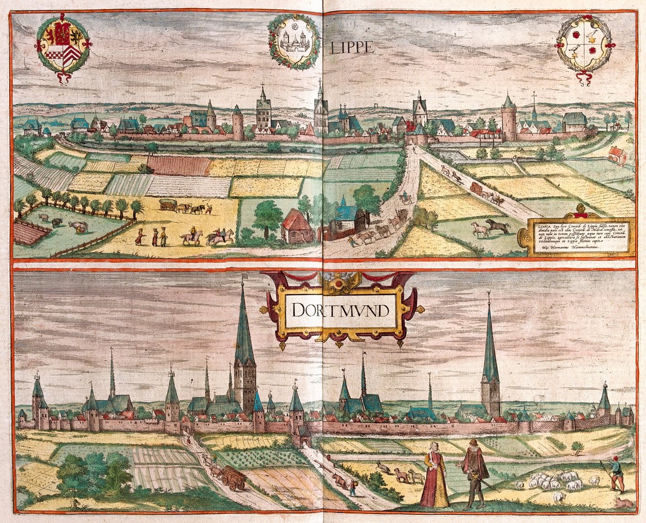 Lippe - Dortmud, Saksa - Georg Braunin teoksessa "Civitates Orbis Terrarum", Köln 1617. tekijältä Georg Braun