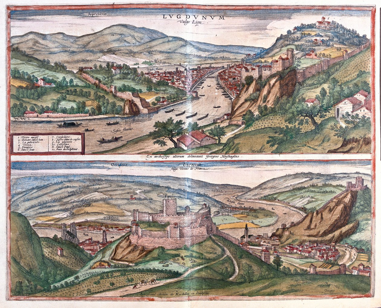 Lyon - Vienne, Ranska - Georg Braunin "Civitates Orbis Terrarum", Köln 1617. tekijältä Georg Braun