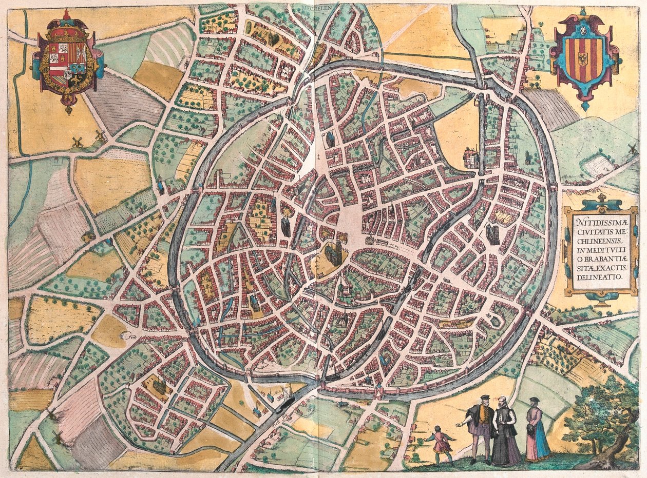 Mechelen, Belgia, Georg Braunin "Civitates Orbis Terrarum" -teoksessa, Köln 1617. tekijältä Georg Braun