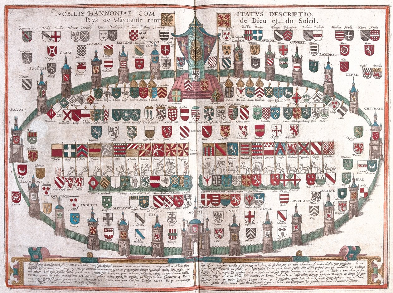 Mons , Belgia - Georg Braunin teoksessa "Civitates Orbis Terrarum", Köln 1617. tekijältä Georg Braun