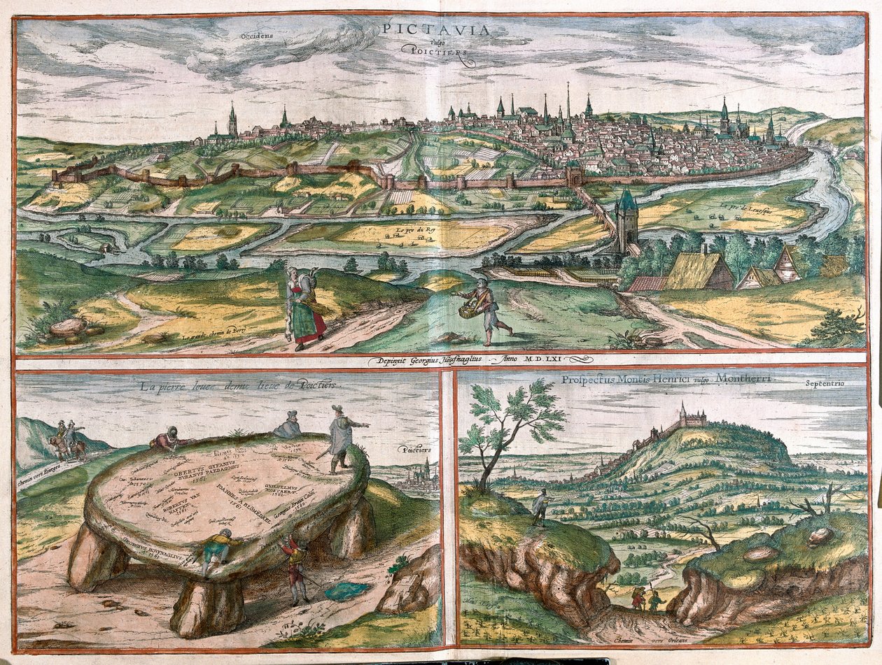 Montpellier, Tours ja Poitiers, Ranska - Georg Braunin teoksessa "Civitates Orbis Terrarum", Köln 1617. tekijältä Georg Braun