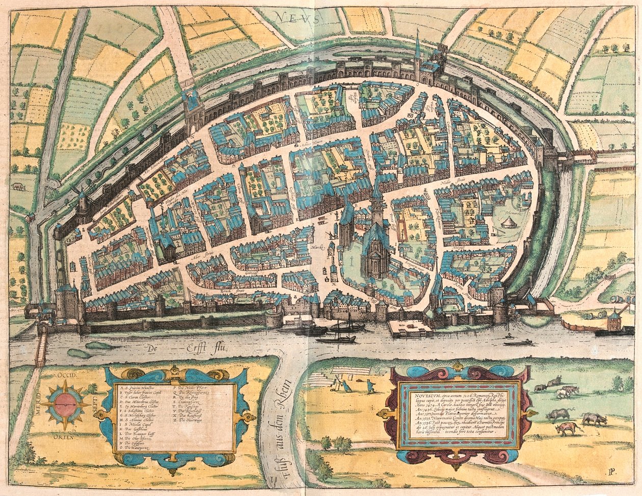 Neuss, Saksa - Georg Braunin teoksessa "Civitates Orbis Terrarum", Köln 1617. tekijältä Georg Braun