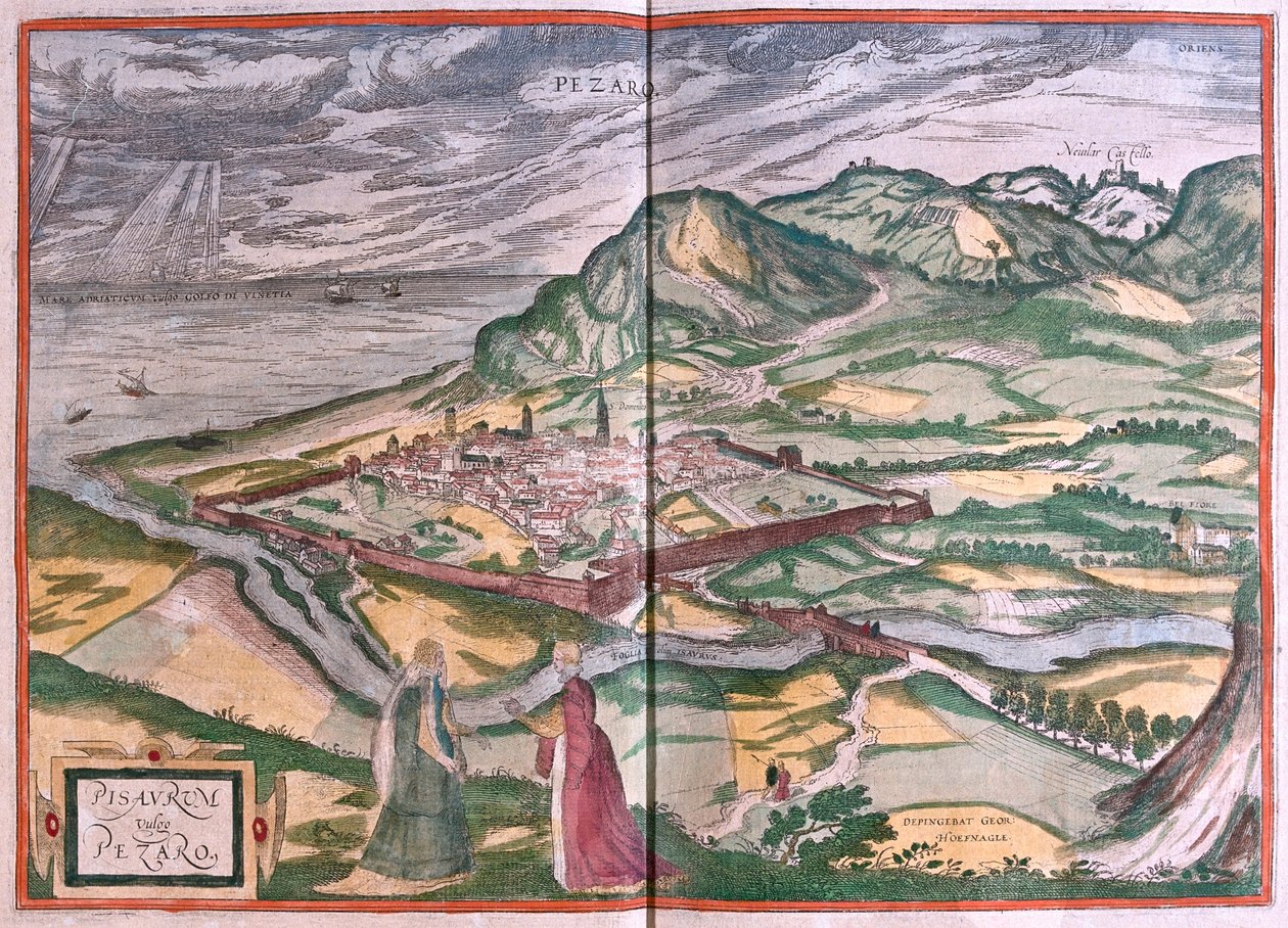 Pesaro, Italia - Georg Braunin teoksessa "Civitates Orbis Terrarum", Köln 1617. tekijältä Georg Braun
