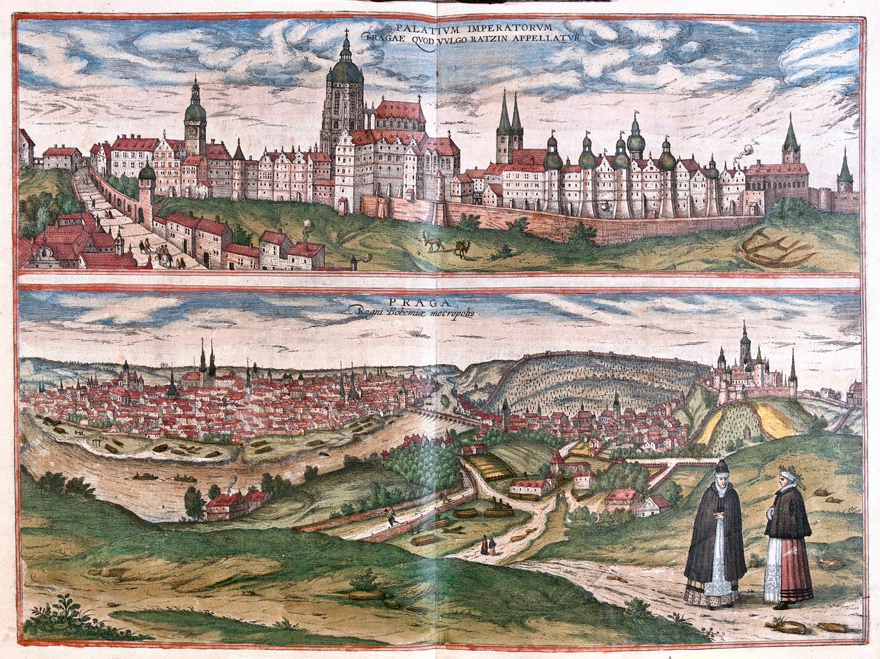 Praha (Böömi), Tšekin tasavalta - Georg Braunin teoksessa "Civitates Orbis Terrarum", Köln 1617. tekijältä Georg Braun