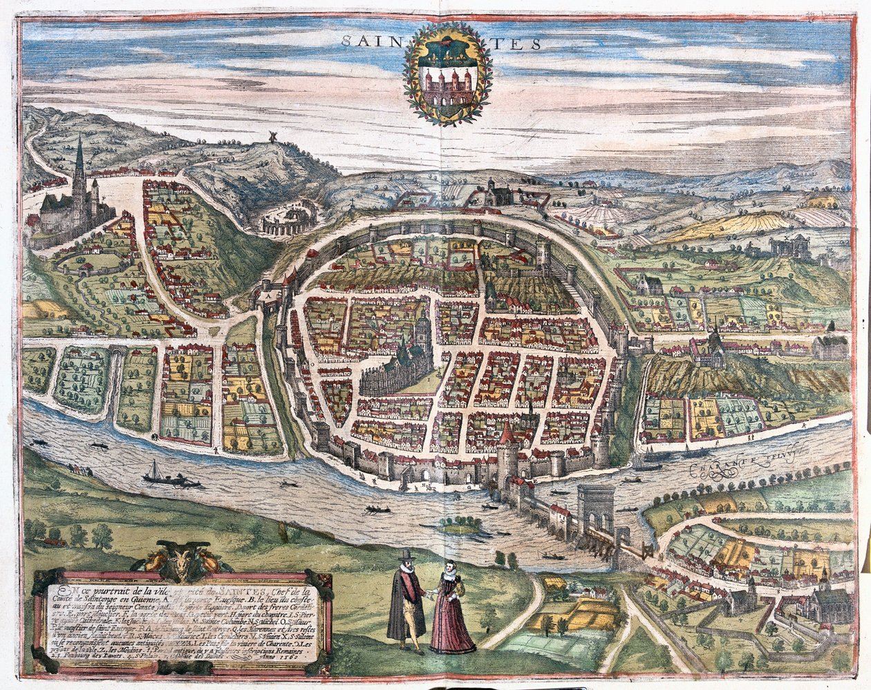 Saintes, Ranska - Georg Braunin teoksessa "Civitates Orbis Terrarum", Köln 1617. tekijältä Georg Braun