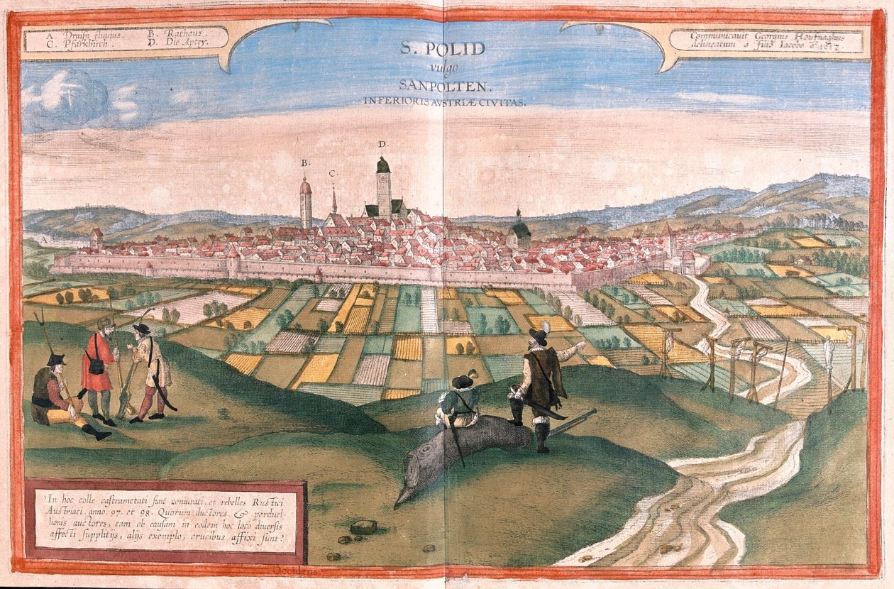 Sankt Polten, Itävalta - Georg Braunin teoksessa "Civitates Orbis Terrarum", Köln 1617. tekijältä Georg Braun