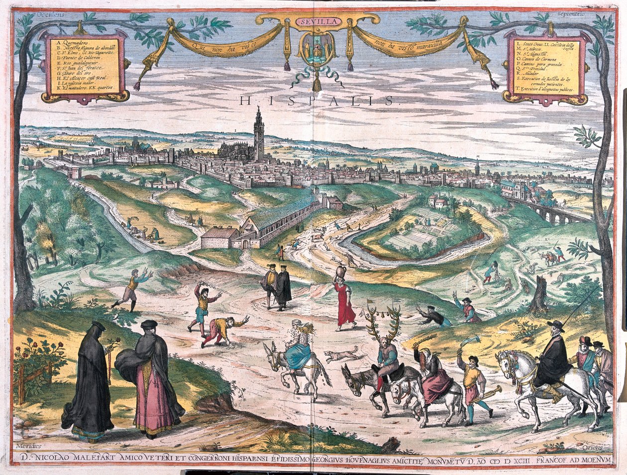 Seviglia, Espanja - Georg Braunin teoksessa "Civitates Orbis Terrarum", Köln 1617. tekijältä Georg Braun