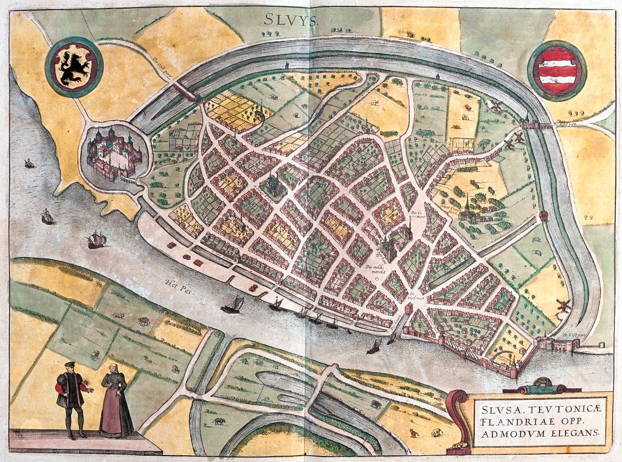 Slusa, Alankomaat - Georg Braunin teoksessa "Civitates Orbis Terrarum", Köln 1617. tekijältä Georg Braun
