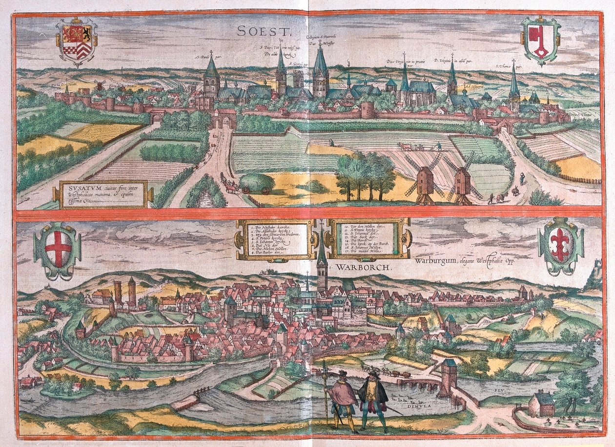 Soest, Warburg, Saksa - teoksessa "Civitates Orbis Terrarum", kirjoittanut Georg Braun, Köln 1617. tekijältä Georg Braun