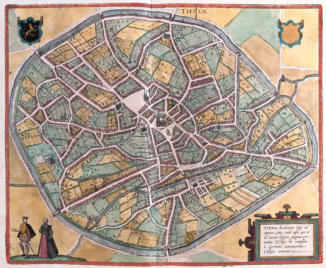 Tienen, Belgia, Georg Braunin teoksessa "Civitates Orbis Terrarum", Köln 1617. tekijältä Georg Braun