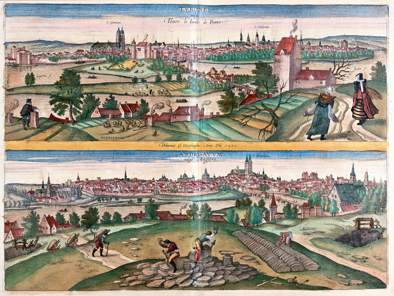 Tours- Angers, Ranskan puutarha - teoksessa "Civitates Orbis Terrarum", Georg Braun, Köln 1617. tekijältä Georg Braun