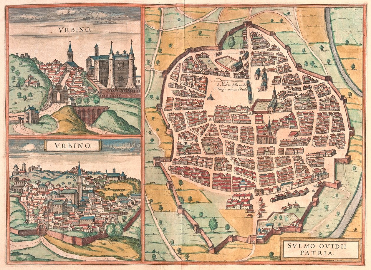 Urbino - Sulmona, Italia - Georg Braunin "Civitates Orbis Terrarum", Köln 1617. tekijältä Georg Braun