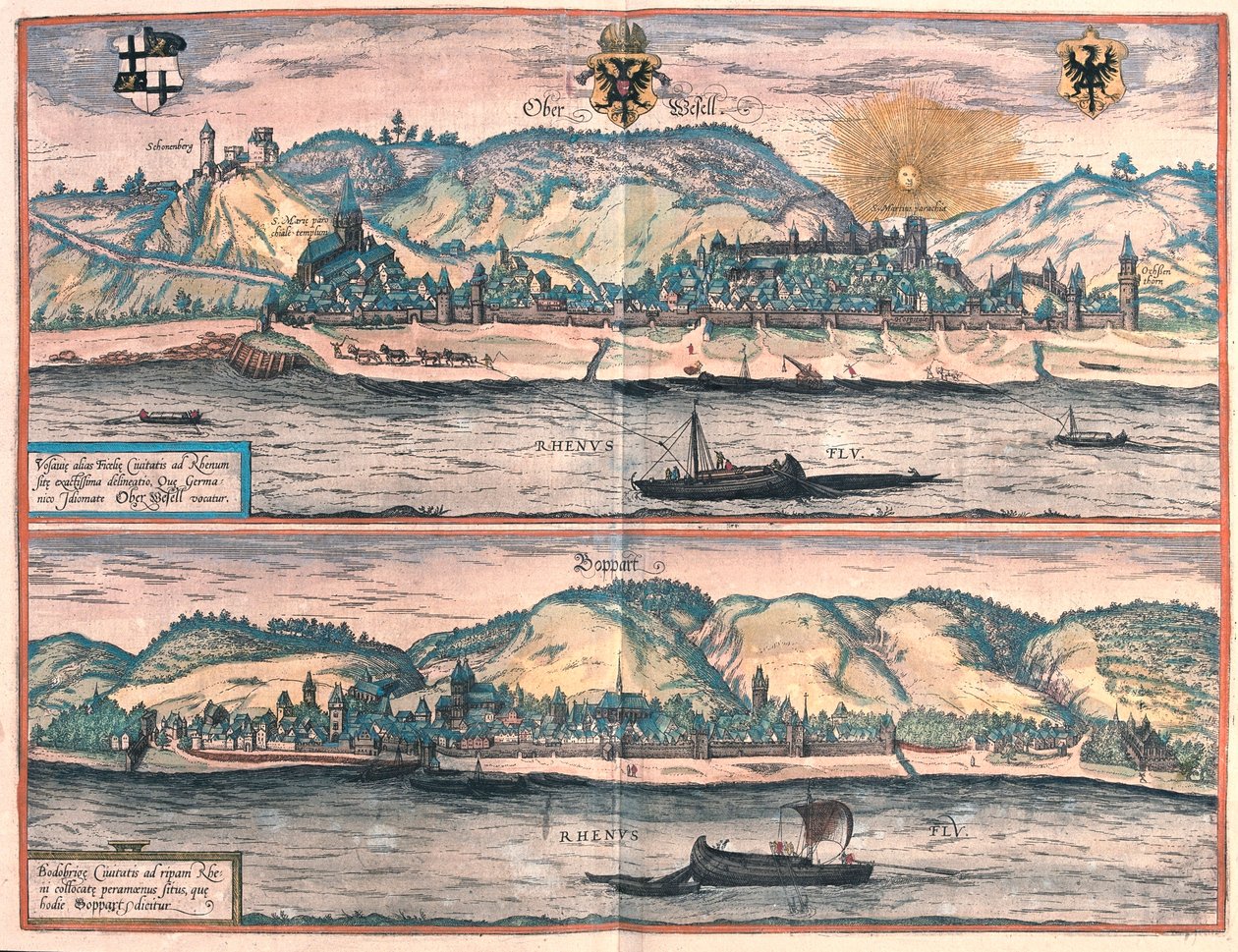 Vosavia (Ficelia) Oberwesel - Boppard, Saksa - Georg Braunin kirjoittamassa teoksessa "Civitates Orbis Terrarum", Köln 1617. tekijältä Georg Braun