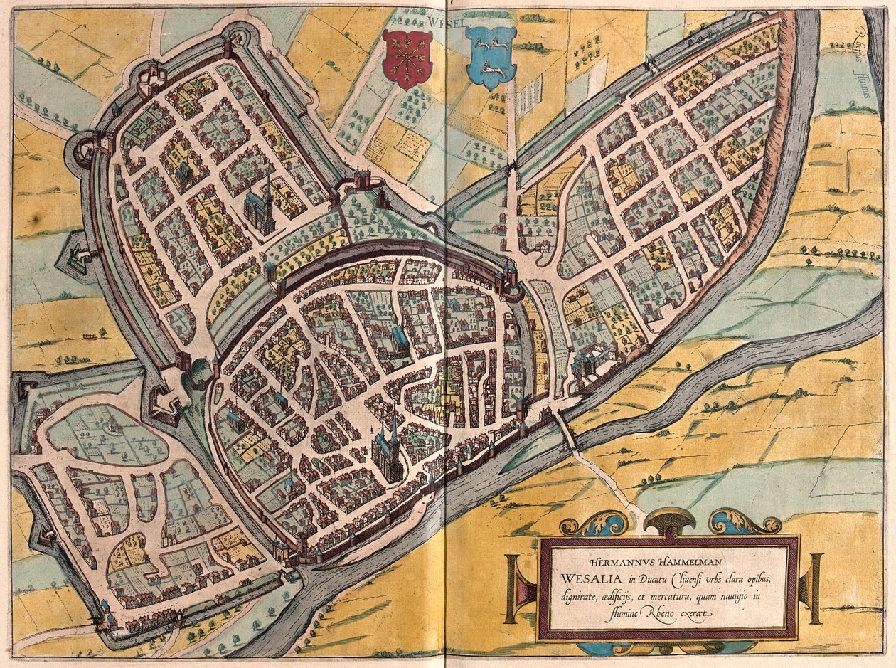 Wesel, Nordrhein-Westfalenissa, Saksassa - Georg Braunin teoksessa "Civitates Orbis Terrarum", Köln 1617. tekijältä Georg Braun