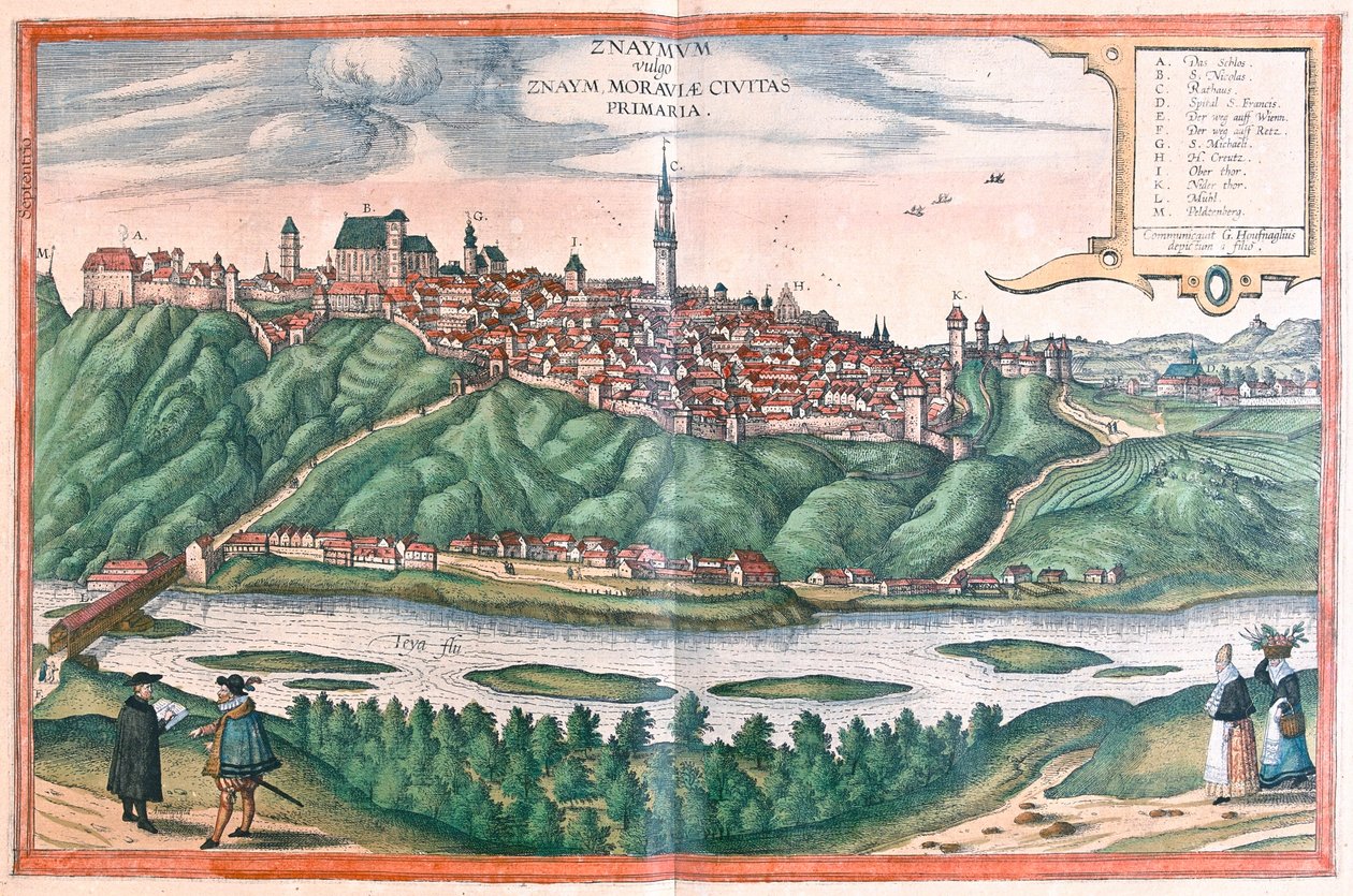 Znojmo (Moravia), Tšekin tasavalta - Georg Braunin teoksessa "Civitates Orbis Terrarum", Köln 1617. tekijältä Georg Braun