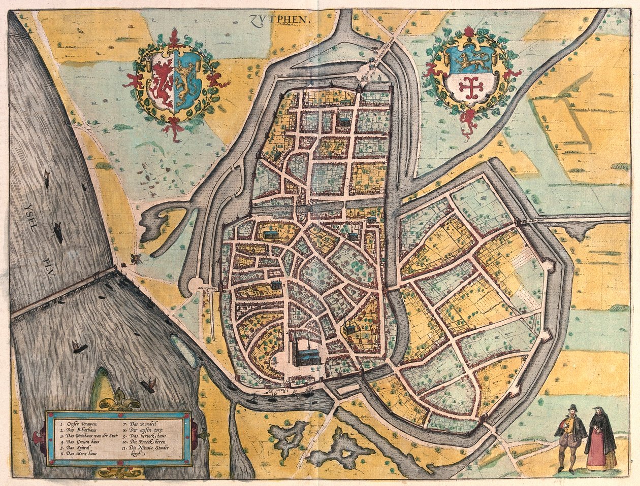 Zutphen, Alankomaat - Georg Braunin teoksessa "Civitates Orbis Terrarum", Köln 1617. tekijältä Georg Braun