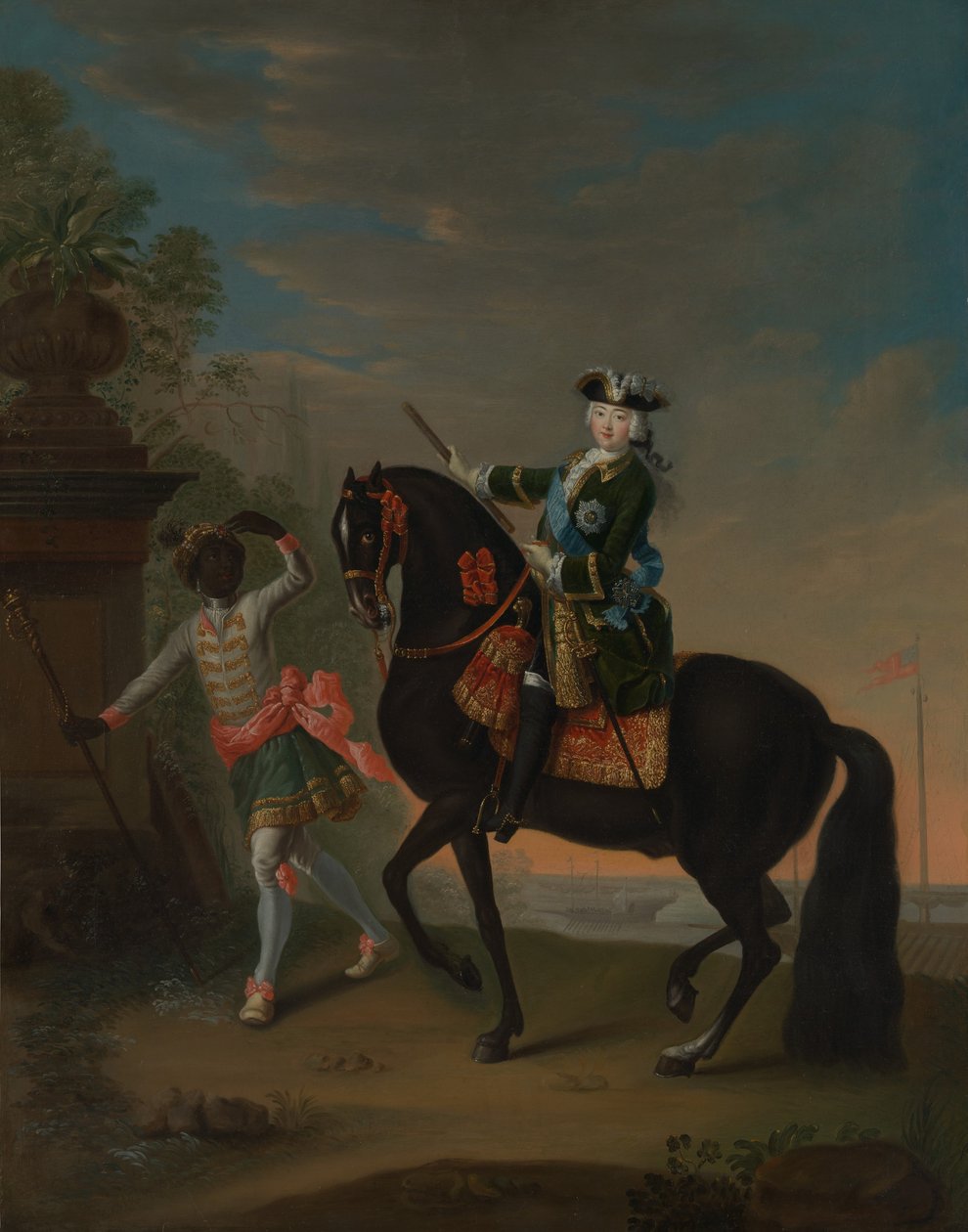 Venäjän keisarinna Elisabet 1709-1762 hevosen selässä, mukana sivu, 1743-49 jälkeen. tekijältä Georg Cristoph Grooth
