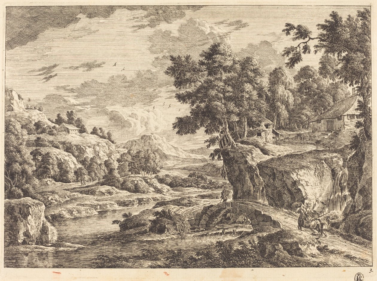 Paisatge amb un pont i tres edificis de granja tekijältä Georg Eisenmann