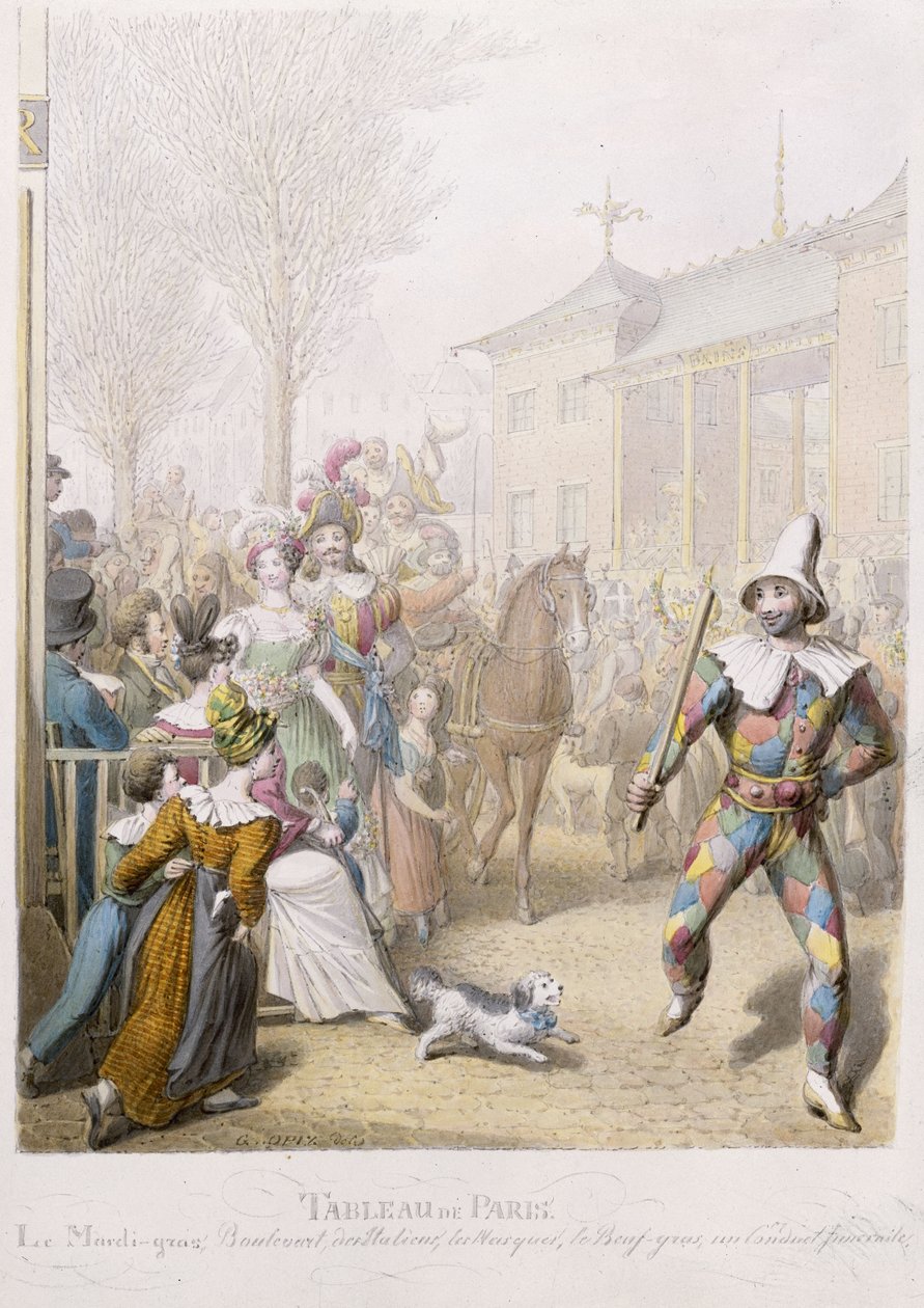 Mardi-Gras, Boulevard des Italiens, 1831 (wc paperilla) tekijältä Georg Emanuel Opitz