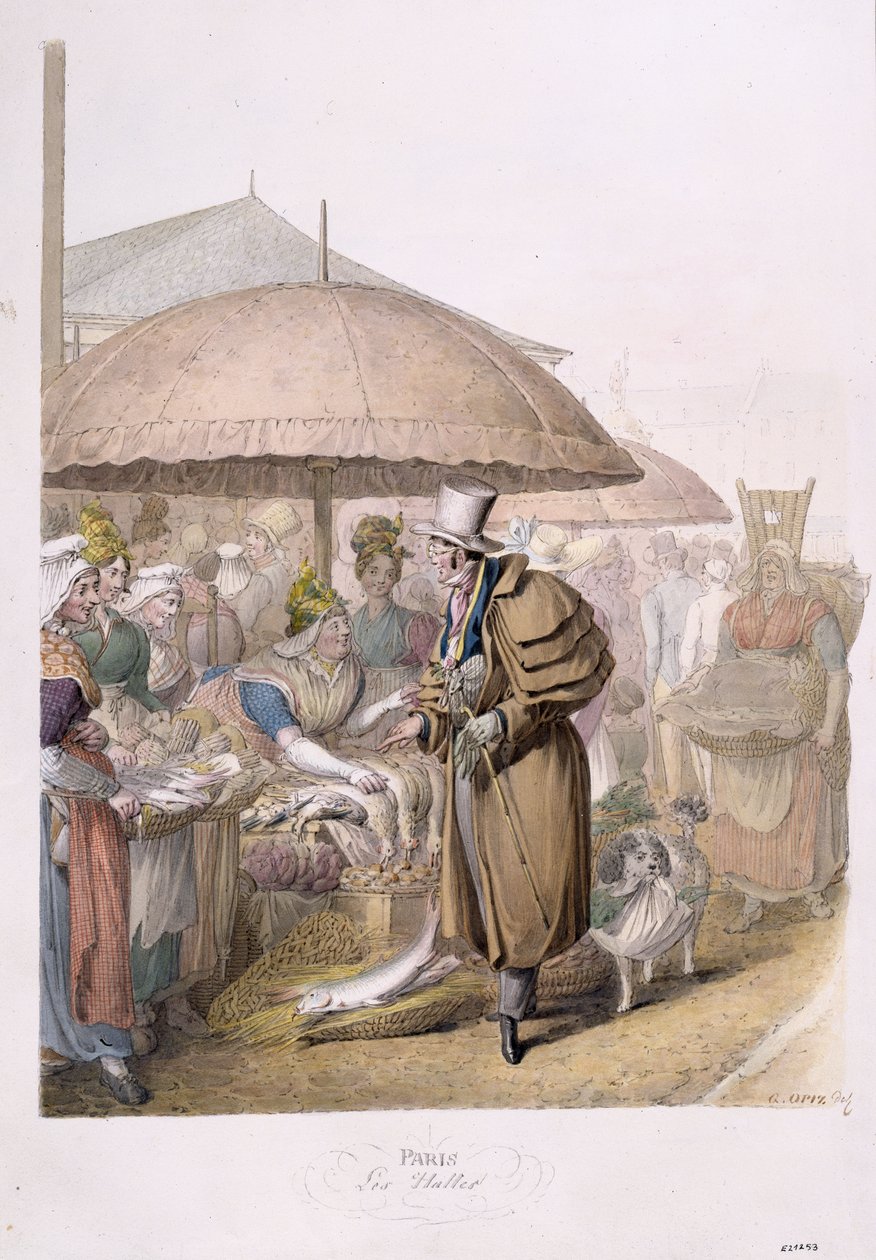 Les Hallesin markkinat, 1831 (wc paperilla) tekijältä Georg Emanuel Opitz