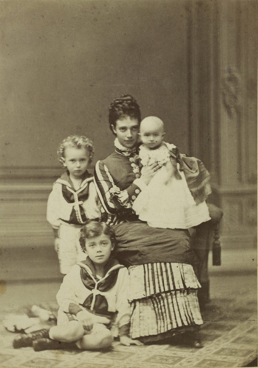 Suurherttuatar Maria Fjodorovna lasten kanssa, Nikolai Aleksandrovitš, George..., n. 1875. tekijältä Georg Emil Hansen
