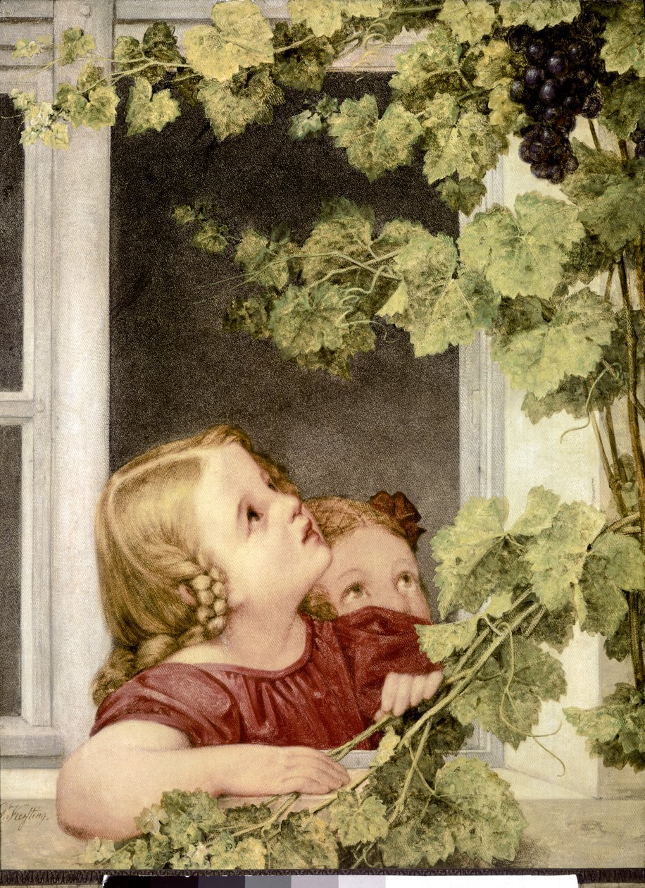 Lapsi ikkunan ääressä. n. 1843. (öljy kankaalle) tekijältä Georg Friedrich Kersting