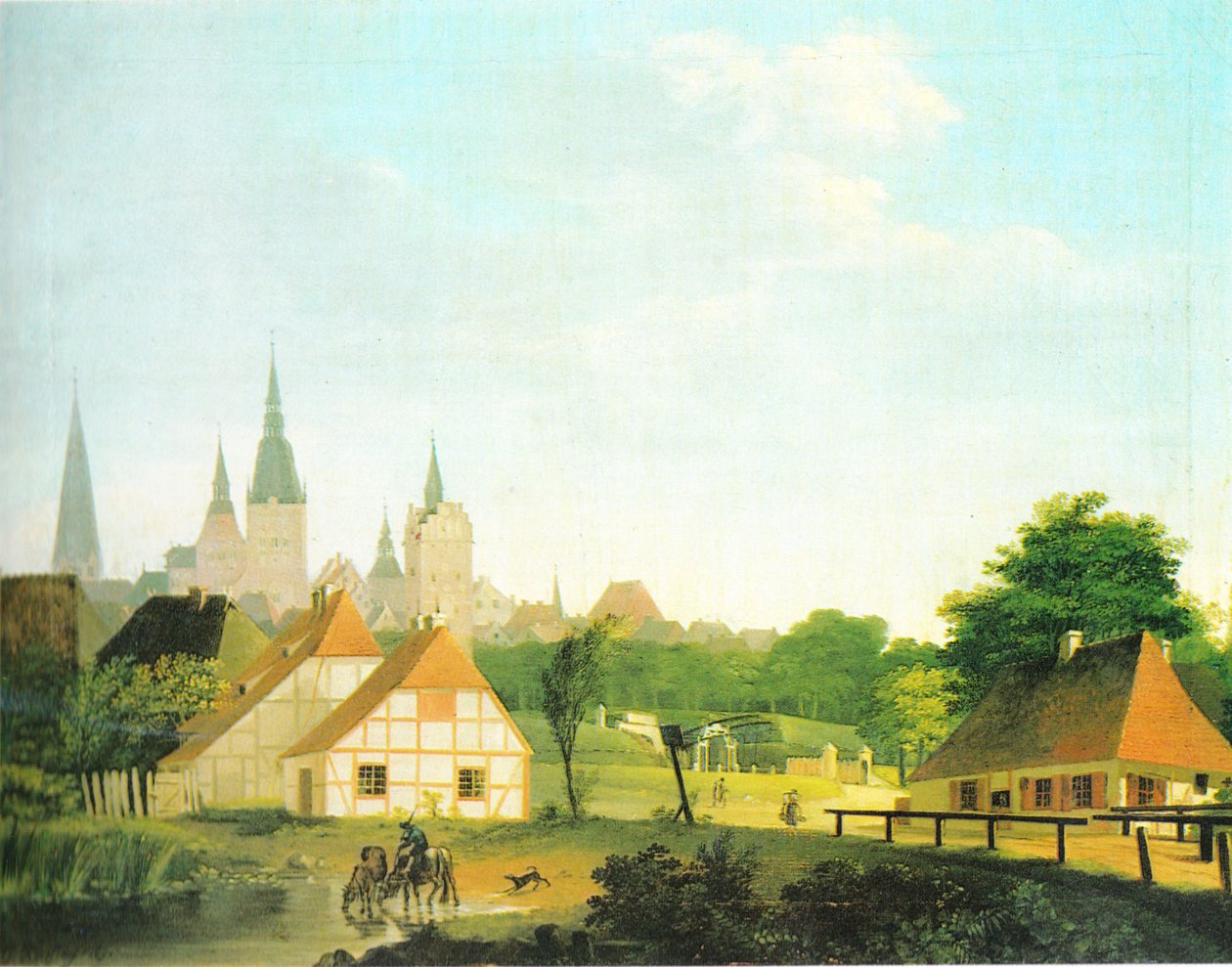Näkymä Rostockiin lännestä tekijältä Georg Friedrich Kersting