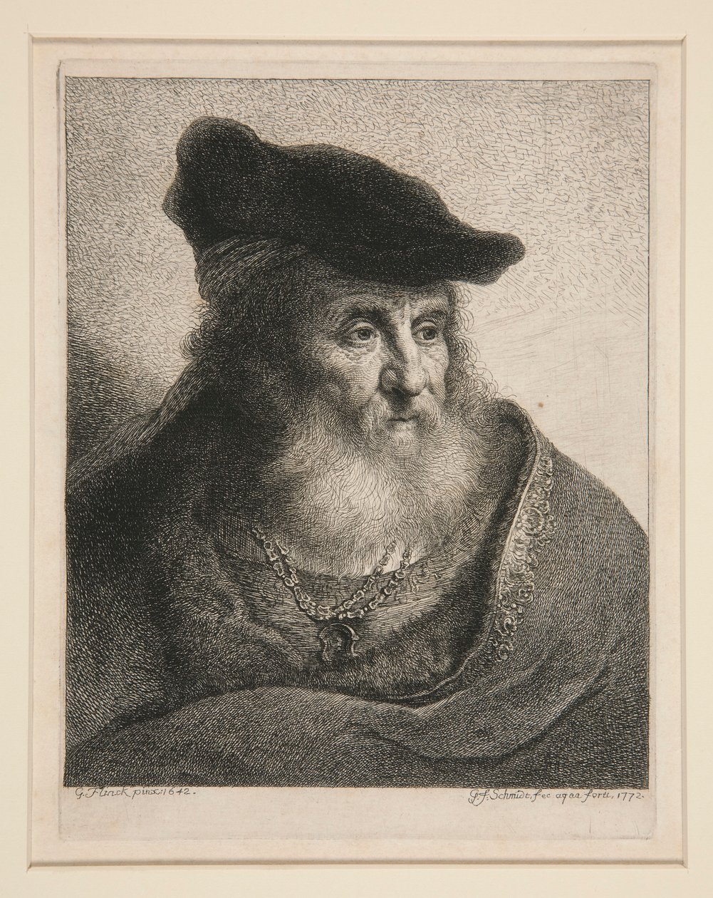 Parrakkaan miehen pää samettilakissa tekijältä Georg Friedrich Schmidt