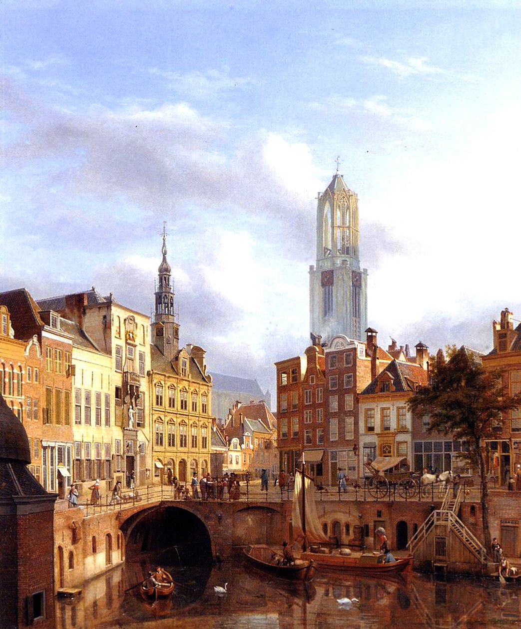 Utrecht Oudegrachtin kanssa, 1827 öljy kankaalle tekijältä Georg Gillis van Haanen