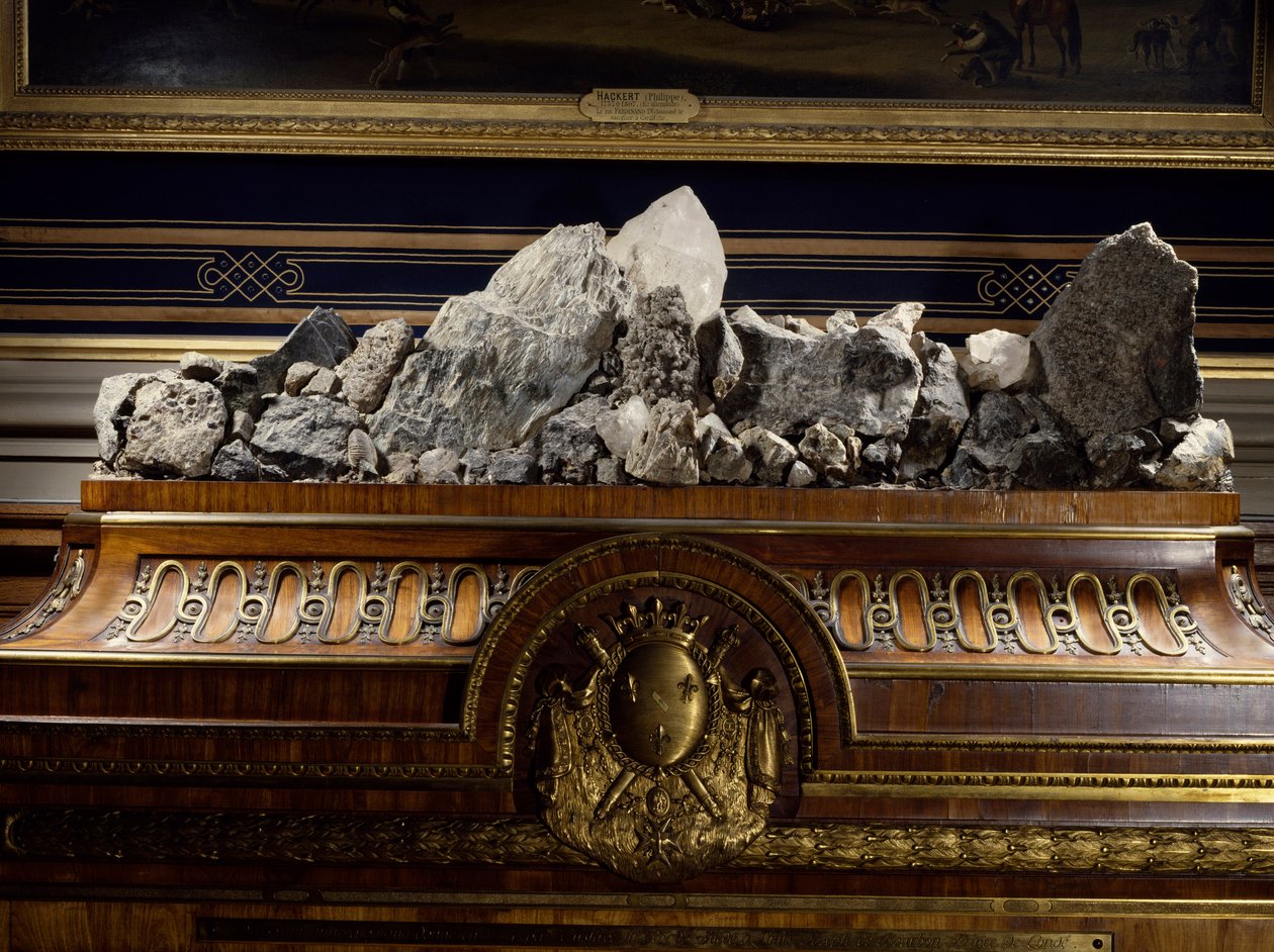 Ruotsalaisen ebenisti Hauptin valmistama Prince of Conden mineraloginen kabinetti. Yksityiskohta. 1774 Chantilly. Conde museo tekijältä Georg Haupt