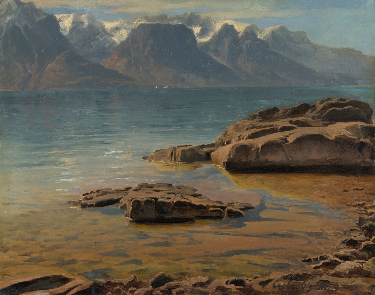 Genevejärvi lähellä Veveyä kohti Eviania tekijältä Georg Heinrich Crola