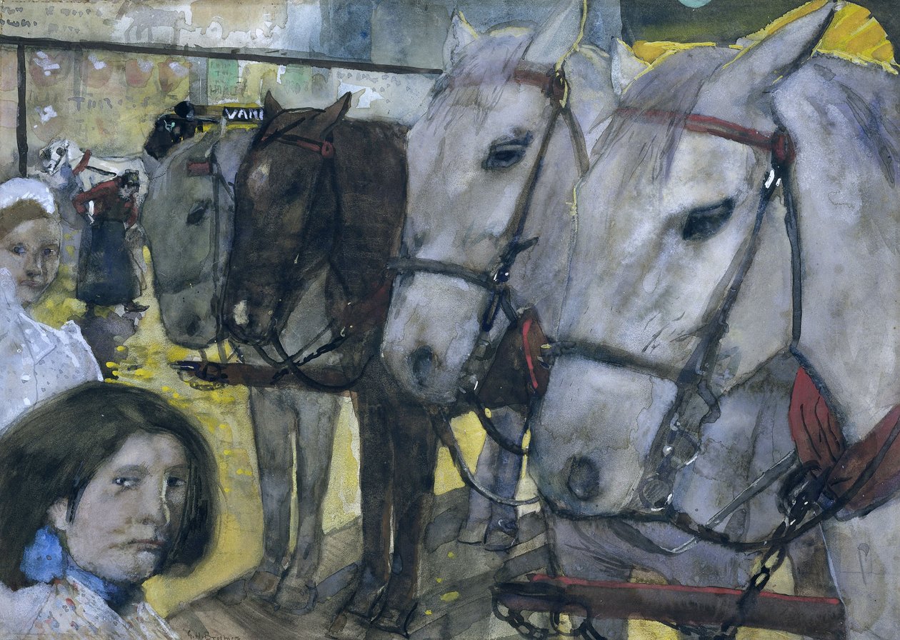 Hevosraitiovaunu Amsterdamin padolla, 1893 tekijältä George Hendrik Breitner
