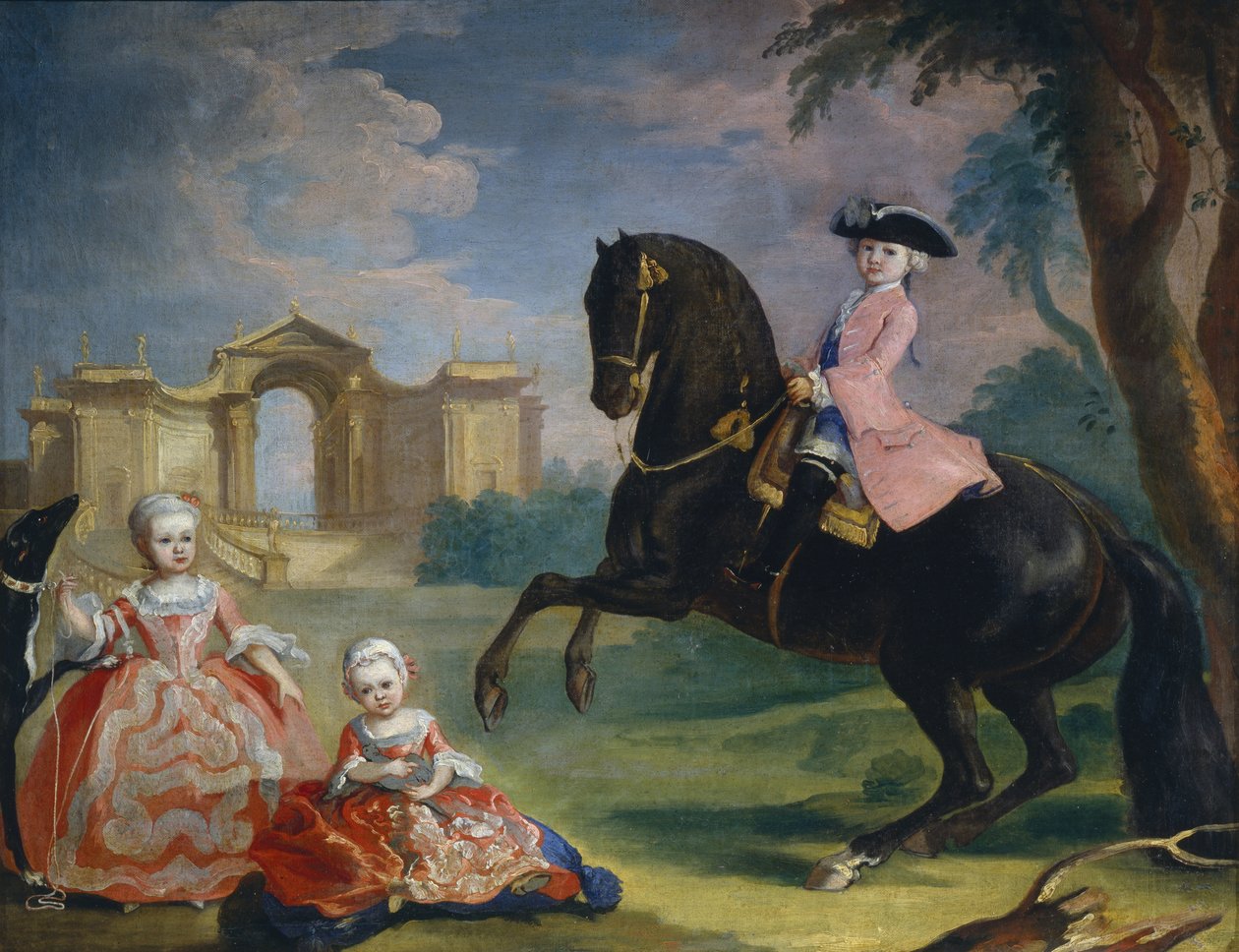 Muotokuva kreivi Ivan Illarionovich Vorontsovin lapsista: Artemi, Anna ja Eudokia Avdotya, 1754 tekijältä Georg Kaspar von Prenner