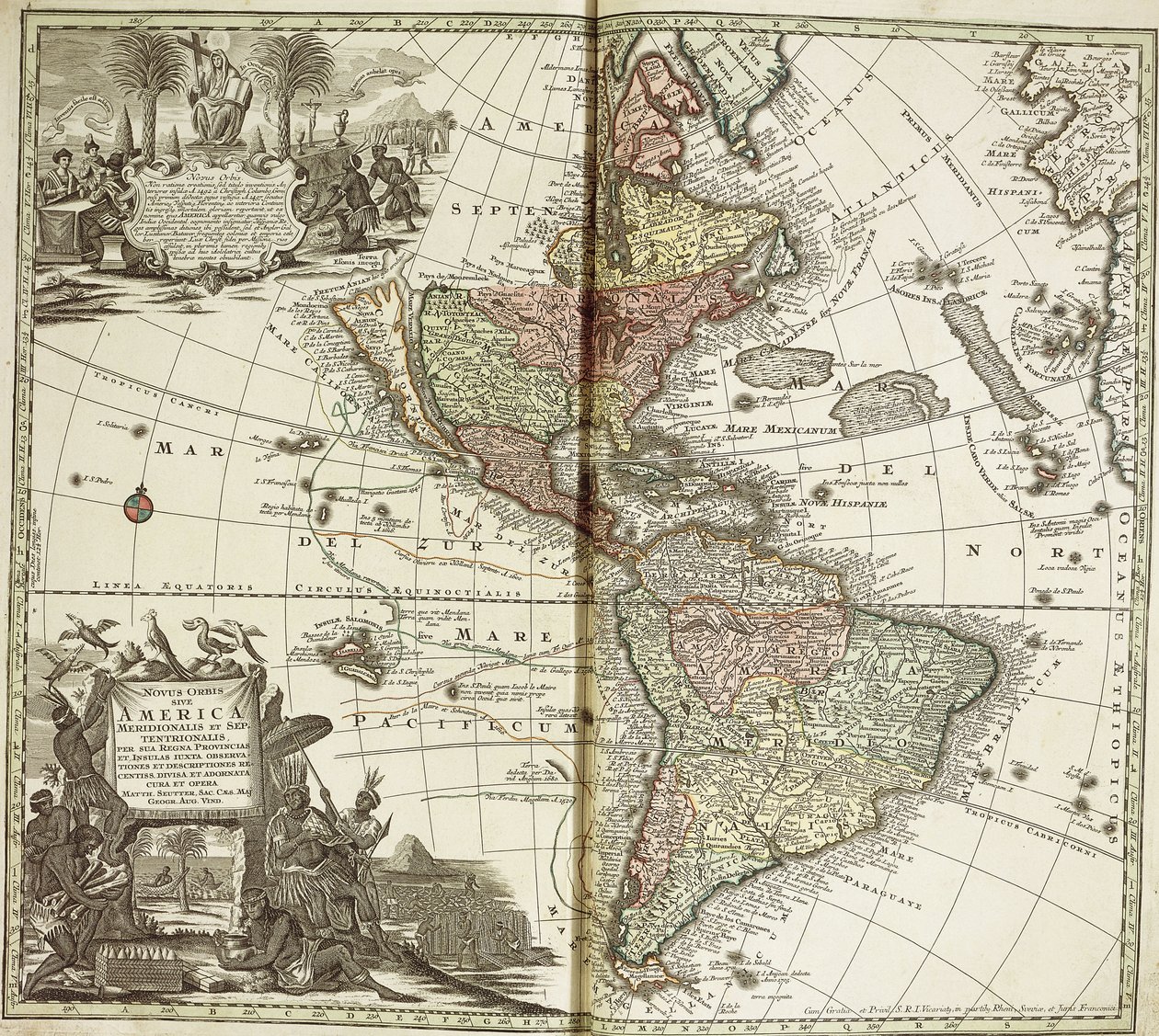 Amerikan kartta, 1744 tekijältä Georg Matthäus Seutter