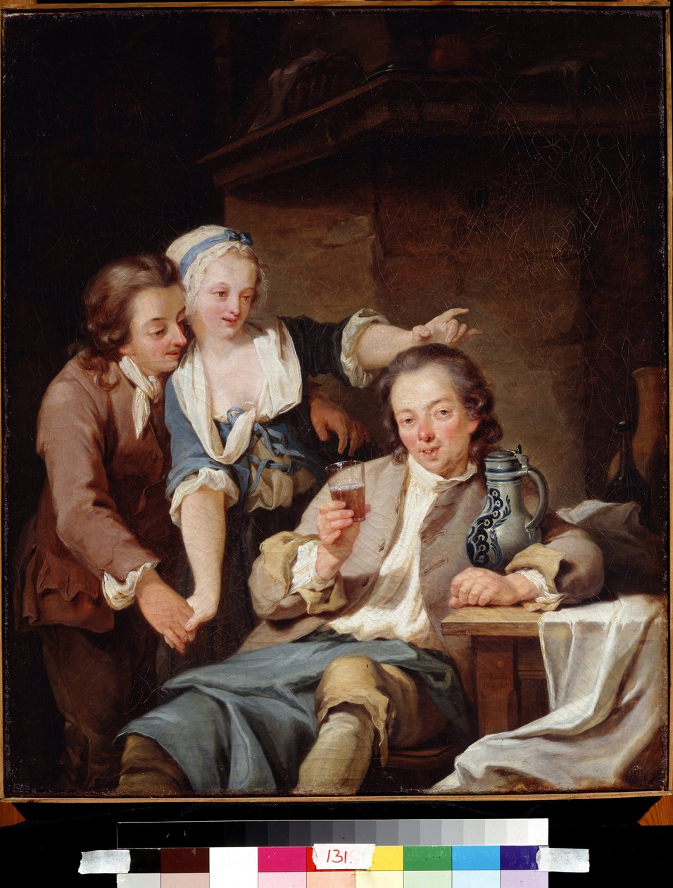 Mari trompe (viini ja rakkaus). Aviomies petetty (viini ja rakkaus). Georg Melchior Krausin (1737-1806) maalaus tekijältä Georg Melchior Kraus