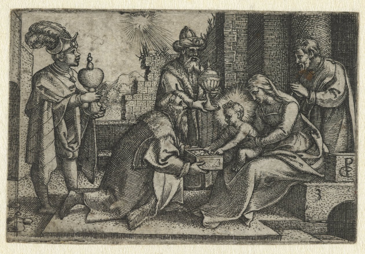 Kuninkaiden palvonta Kristuksen elämä (sarjan nimi) tekijältä Georg Pencz