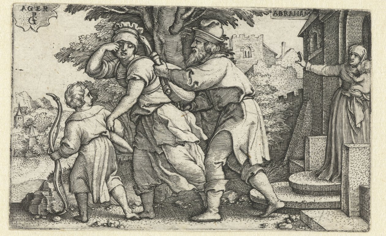 Abraham karkottaa Hagarin ja Ismaelin Aabrahamin tarina (sarjan nimi) tekijältä Georg Pencz