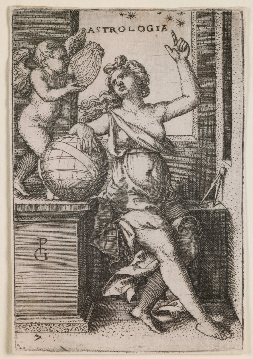 Astrologia, sarjasta "Vapaat taidot", noin 1541 (kaiverrus). tekijältä Georg Pencz