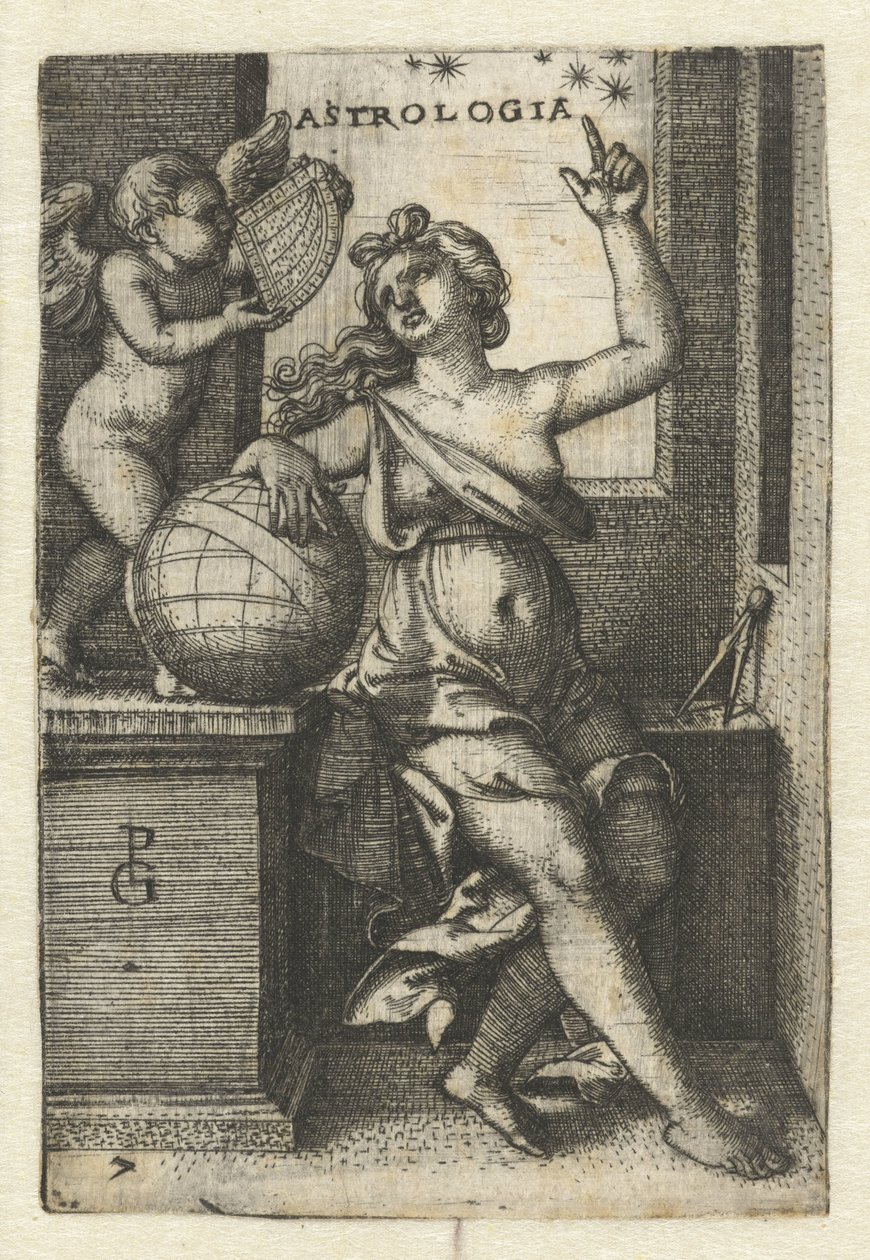 Tähtitiede Astrologia (otsikko esineessä) Seven Liberal Arts (sarjan nimi) tekijältä Georg Pencz