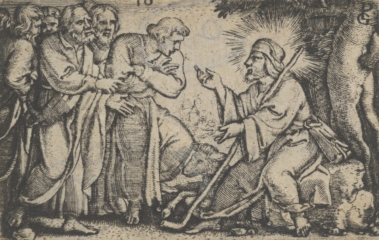 Kristus puhuu opetuslapsille, teoksesta The Story of Christ, 1534-35. tekijältä Georg Pencz