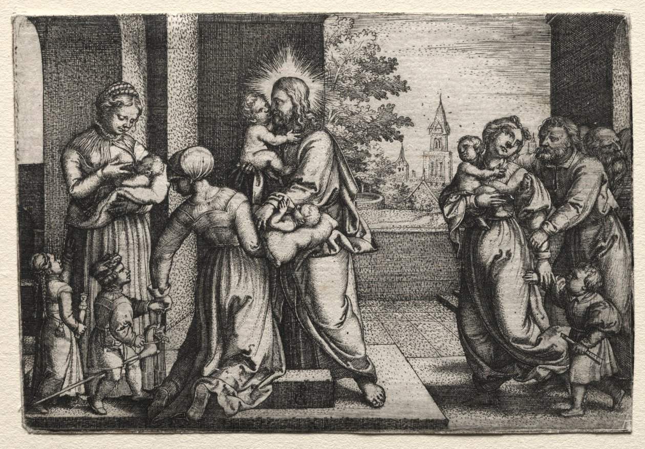 Kristus pienten lasten kanssa, n. 1548. tekijältä Georg Pencz