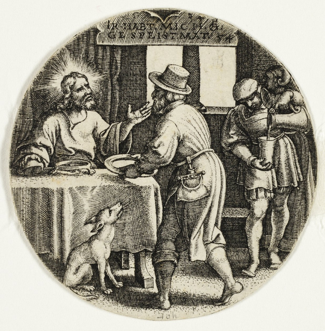 Nälkäisten ruokkiminen, seitsemästä laupeuden teosta tekijältä Georg Pencz