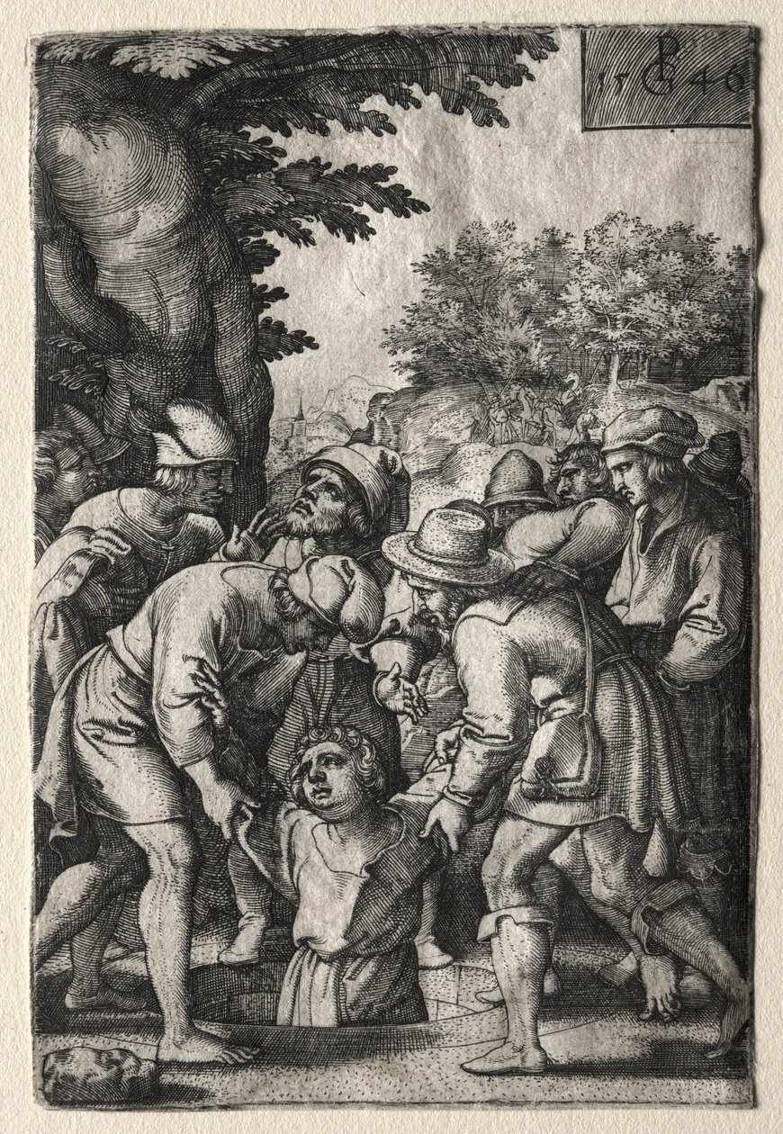 Joseph laskettiin kaivoon, 1546. tekijältä Georg Pencz