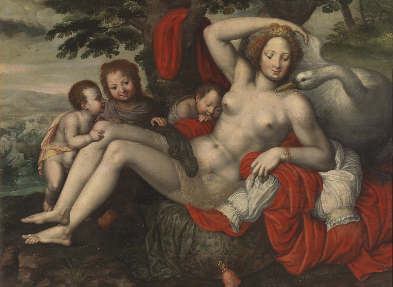 Leda ja joutsen, 1500-luvun puoliväli tekijältä Georg Pencz