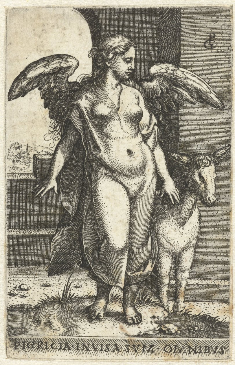 Luiheid (Pigritia Acedia) Pigricia invisa -merilevä omnibus (otsikko esineessä) Zeven Hoofdzonden (sarjan nimi) tekijältä Georg Pencz