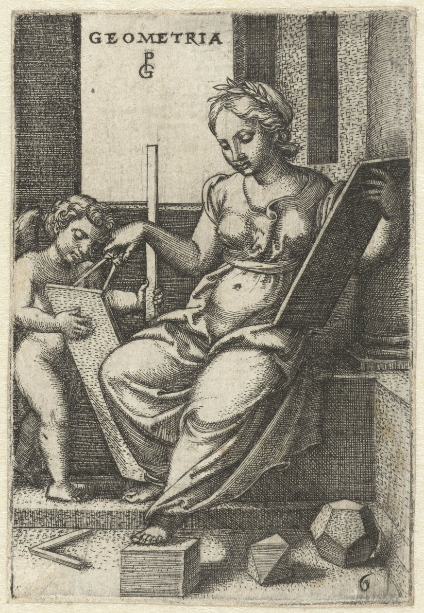 Geometria Geometria (otsikko objektissa) Seven Liberal Arts (sarjan nimi) tekijältä Georg Pencz