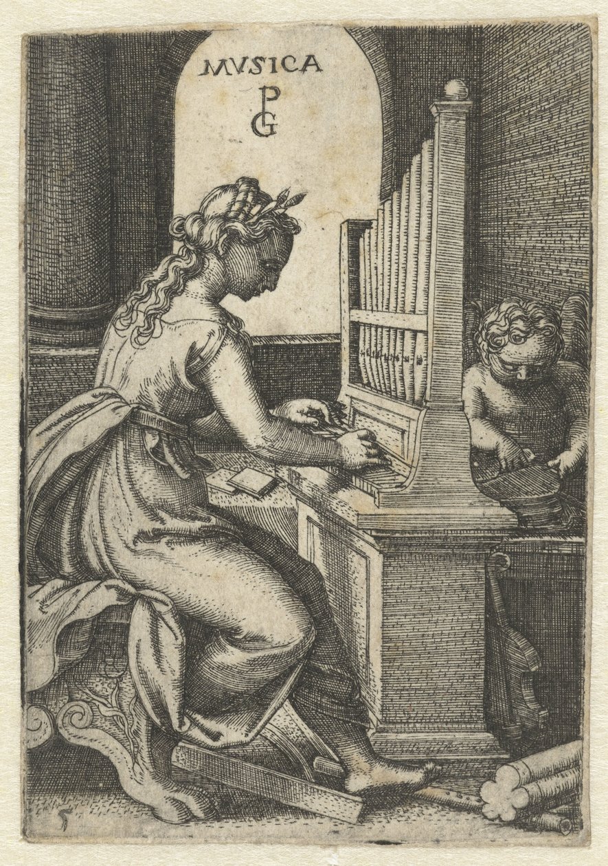 Musiikki Musica (otsikko esineessä) Seven Liberal Arts (sarjan nimi) tekijältä Georg Pencz