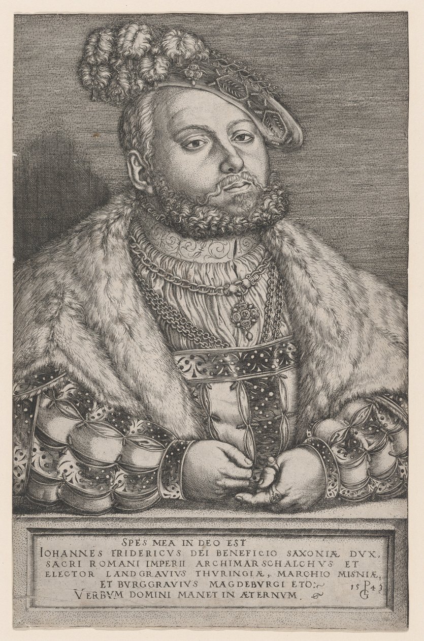 Muotokuva Saksin vaaliruhtinas Johann Friedrich Suuresta, 1543. tekijältä Georg Pencz
